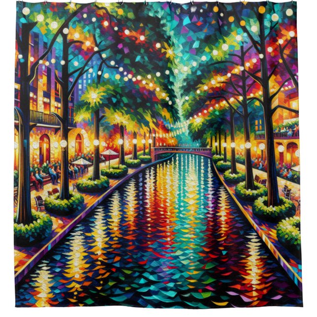 "San Antonio Riverwalk: Christmas Ambiance" Shower Curtain (Front)