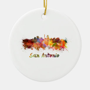 San Antonio skyline in watercolor Ceramic Tree Decoration