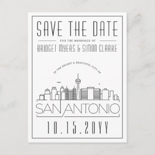 San Antonio Stylised Skyline Save the Date Postcard