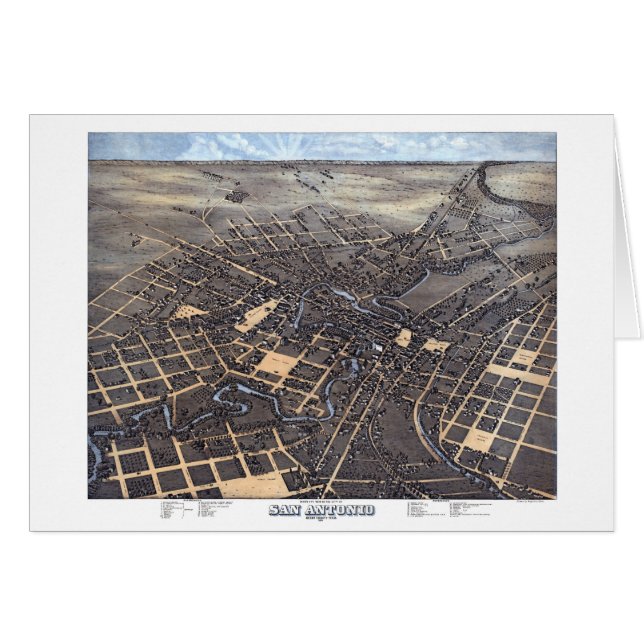 San Antonio, Texas, Antique Aerial City Map, 1873 (Front Horizontal)
