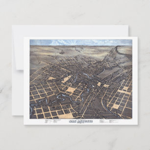 San Antonio, Texas, Antique Aerial City Map, 1873 Invitation