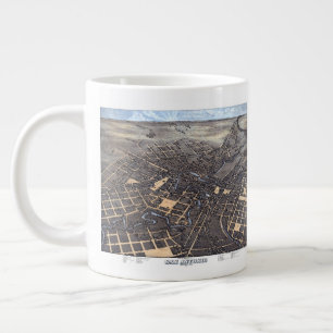 San Antonio, Texas, Antique Aerial City Map, 1873 Large Coffee Mug