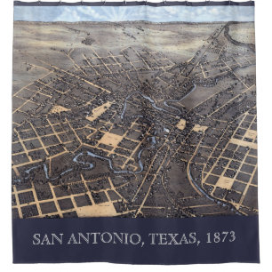 San Antonio, Texas, Antique Aerial City Map, 1873 Shower Curtain