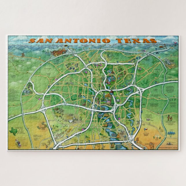 San Antonio Texas Cartoon Map Jigsaw Puzzle (Horizontal)