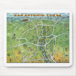 San Antonio Texas Cartoon Map Mouse Pad