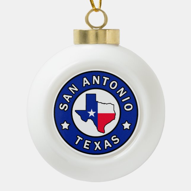 San Antonio Texas Ceramic Ball Christmas Ornament (Front)