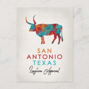San Antonio Texas Colourful Longhorn Postcard