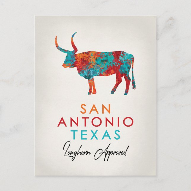San Antonio Texas Colourful Longhorn Postcard (Front)