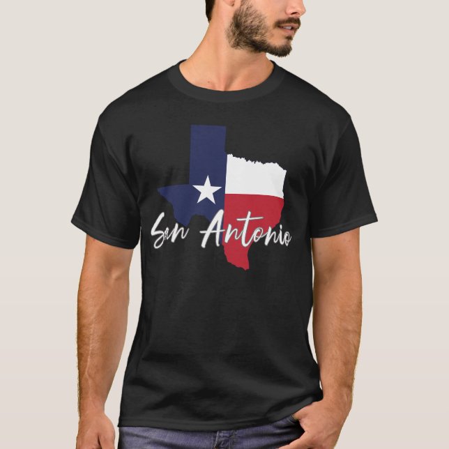 San Antonio, Texas Flag Map Men's Black T-Shirt (Front)