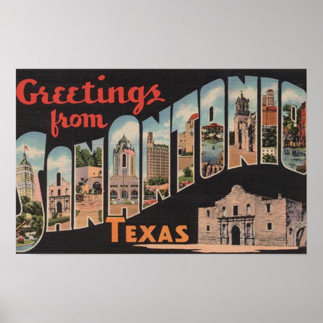 San Antonio, Texas - Large Letter Scenes Poster (Front)