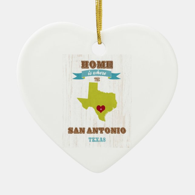 San Antonio,Texas Map – Home Is Where The Heart Is Ceramic Ornament (Front)