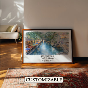 San Antonio Texas Poster, Watercolor, Custom Poster