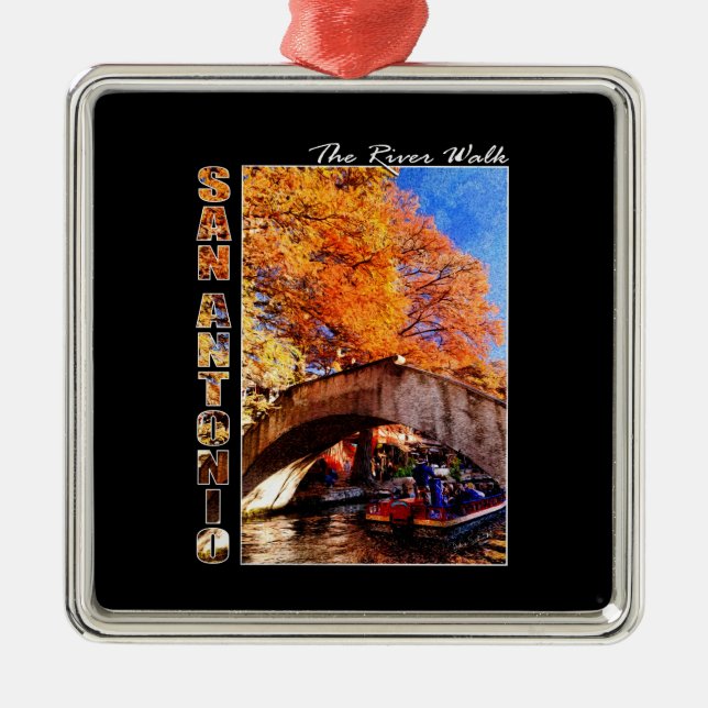 San Antonio, Texas:  River Walk Bridge Metal Ornament (Front)