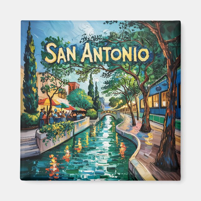 San Antonio Texas River Walk Van Gogh Vibrant City Magnet (Front)