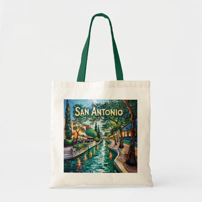 San Antonio Texas River Walk Van Gogh Vibrant City Tote Bag (Front)