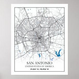San Antonio Texas USA City Travel City Map Poster