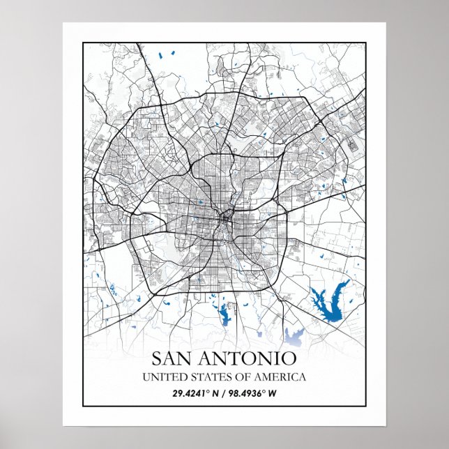 San Antonio Texas USA City Travel City Map Poster (Front)