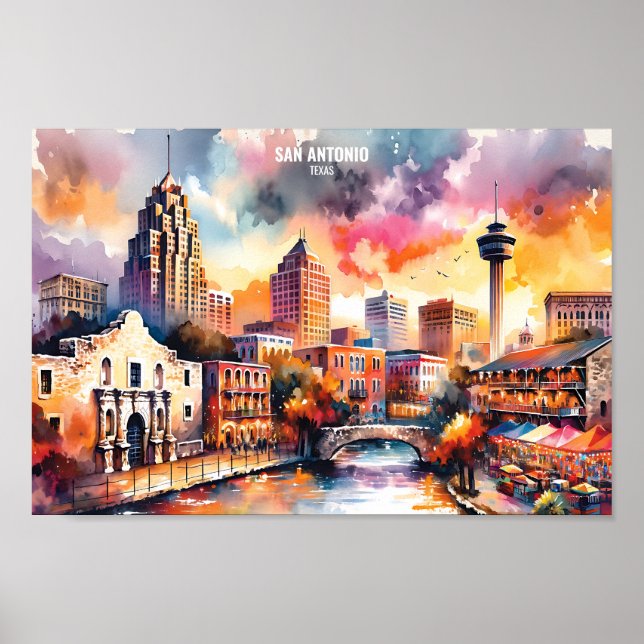 San Antonio Texas USA Travel Places watercolor Poster (Front)