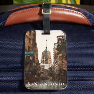 San Antonio Texas Vintage City Travel Watercolor Luggage Tag