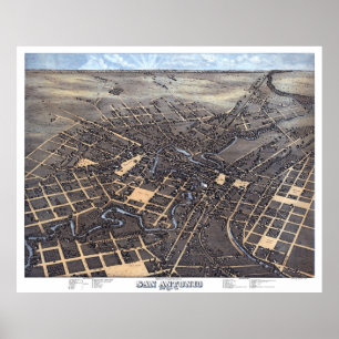 San Antonio TX Panoramic Map DIGITALLY REMASTERED Poster