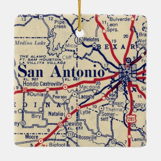 San Antonio TX Vintage Map Ceramic Ornament (Back)