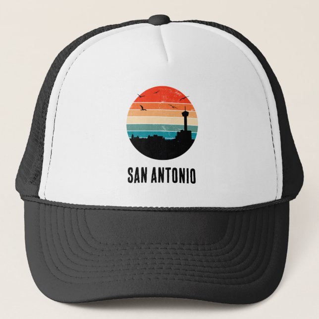 San Antonio Vintage Sunset Cityscape Trucker Hat (Front)