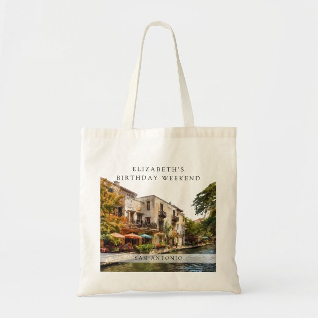 San Antonio Watercolor Birthday Weekend Tote Bag (Front)