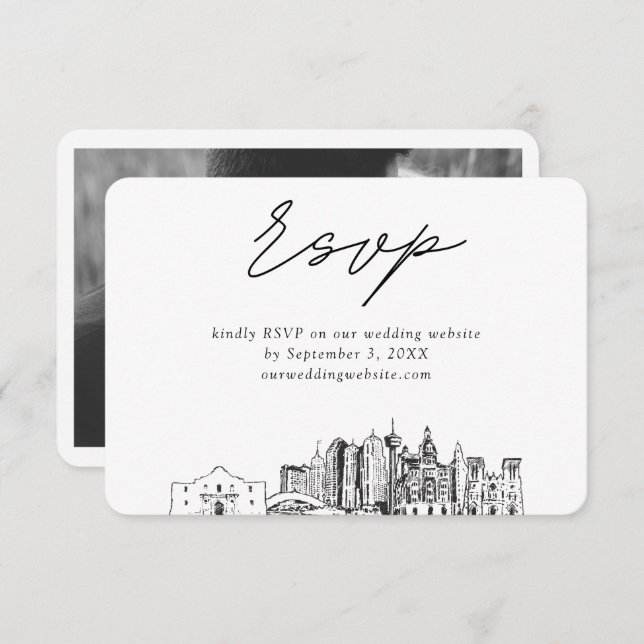 San Antonio Wedding Minimalist Sketch RSVP Enclosure Card (Front/Back)