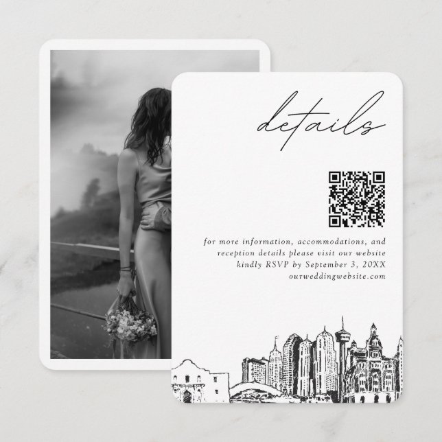 San Antonio Wedding Modern Details QR Code Enclosure Card (Front/Back)
