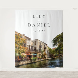 San Antonio Wedding Photo Backdrop Tapestry