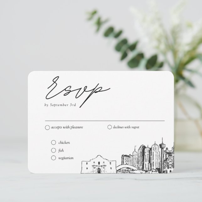 San Antonio Wedding Traditional RSVP Meal Option Enclosure Card (Standing Front)