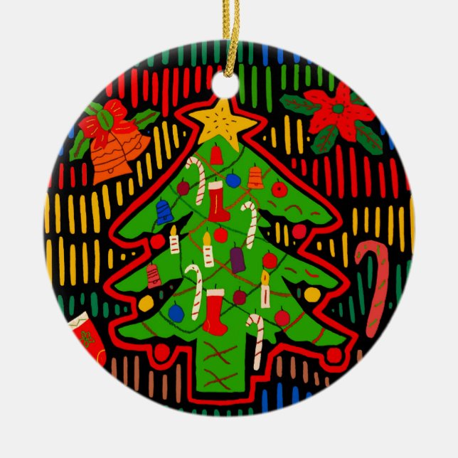 San Blas Island Christmas Tree Mola Ceramic Ornament (Front)