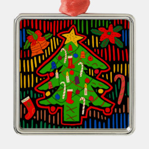 San Blas Island Christmas Tree Mola Metal Ornament