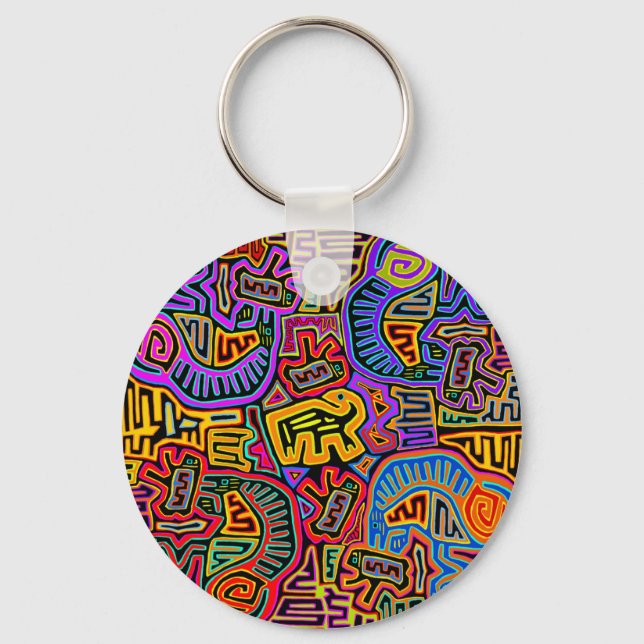 San Blas Island Mola Collage Key Ring (Front)
