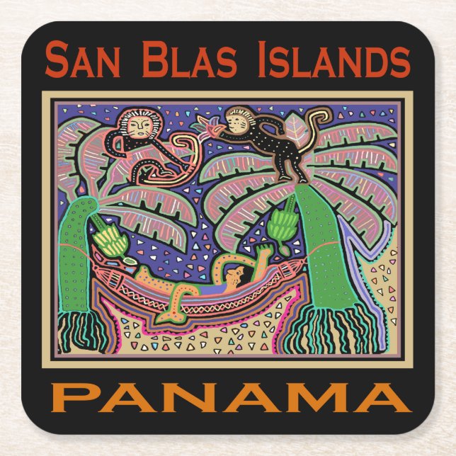 San Blas Islands Panama Mola Square Paper Coaster (Front)