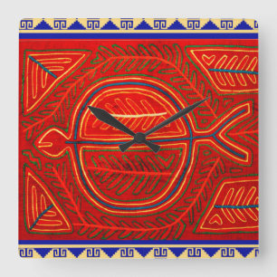 San Blas Kuna Indian Mola Fish Design Wall Clock