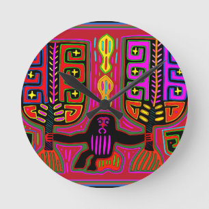 San Blas Kuna Man with Fans Round Clock