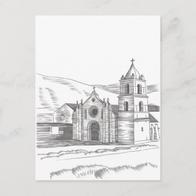 San Carlos Borromeo de Carmel mission Pencil Draw Postcard (Front)