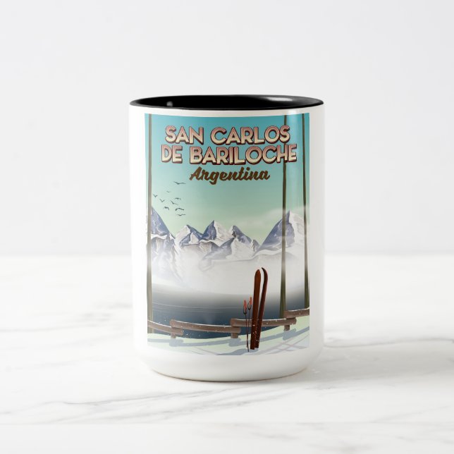 San Carlos de Bariloche Ski travel poster Two-Tone Coffee Mug (Center)