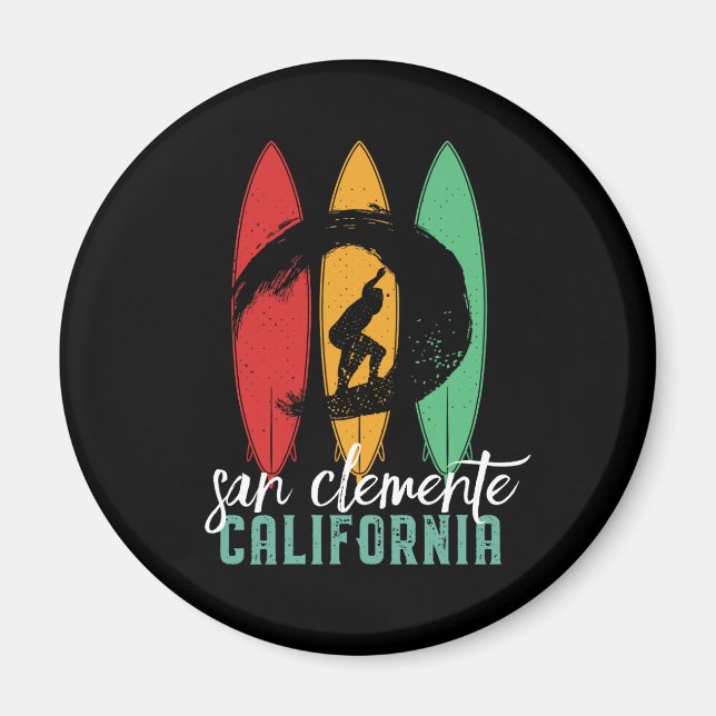 San Clemente Beach California Retro Surfing Magnet (Front)