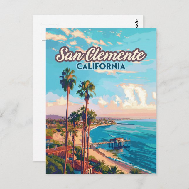 San Clemente California Beach Orange County Retro Postcard (Front/Back)