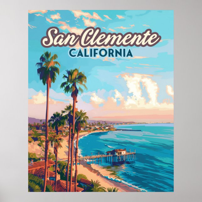 San Clemente California Beach Orange County Retro Poster (Front)