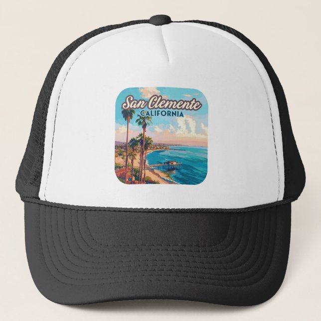 San Clemente California Beach Orange County Retro Trucker Hat (Front)