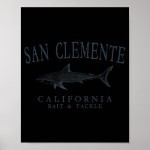 San clemente california vintage shark slate art poster