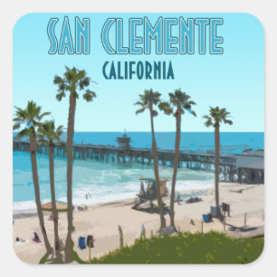 San Clemente Pier Beach California Vintage Square Sticker