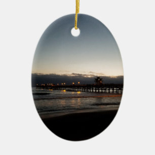 san clemente pier night time ocean california ceramic tree decoration