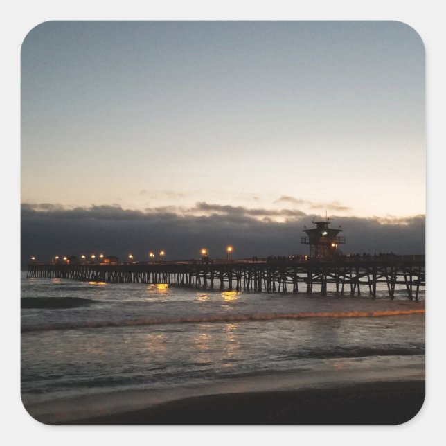 san clemente pier night time ocean california square sticker (Front)