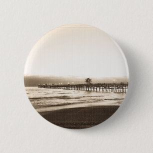 San Clemete pier California beach vintage photo 6 Cm Round Badge