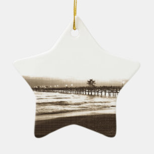 San Clemete pier California beach vintage photo Ceramic Tree Decoration