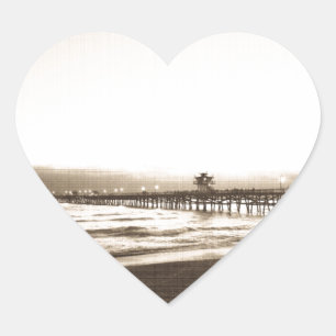 San Clemete pier California beach vintage photo Heart Sticker